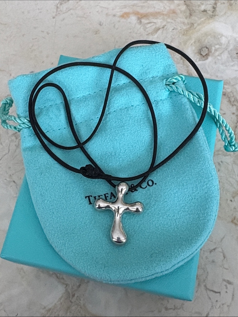 TIFFANY & CO. Elsa Peretti Rare Large 925 Sterling Cross on Original Silk Cord